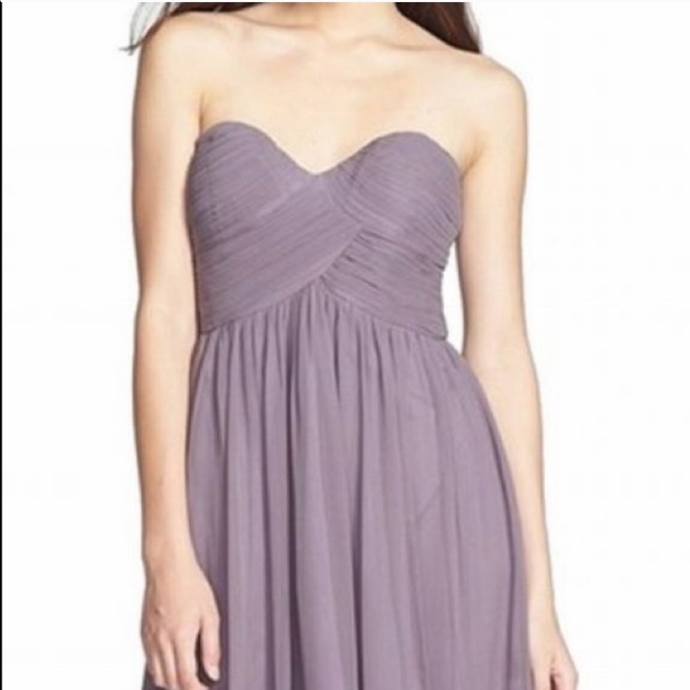 Donna Morgan Silk Ruffle Tiered Strapless Cocktail Dress 6 - Picture 2 of 8